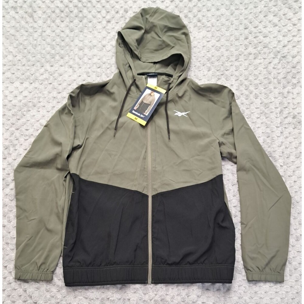 Reebok Mens Full Zip Training Woven Jacket SZ M Lightweight Black Windbreaker